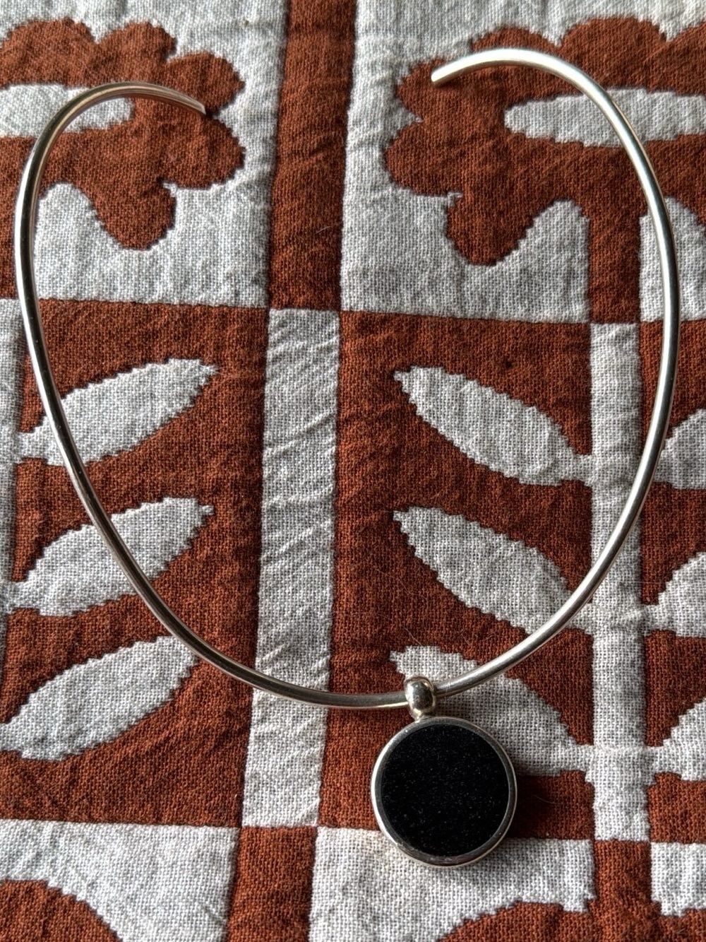 Sterling Silver Onyx Choker Necklace - Black Pendant